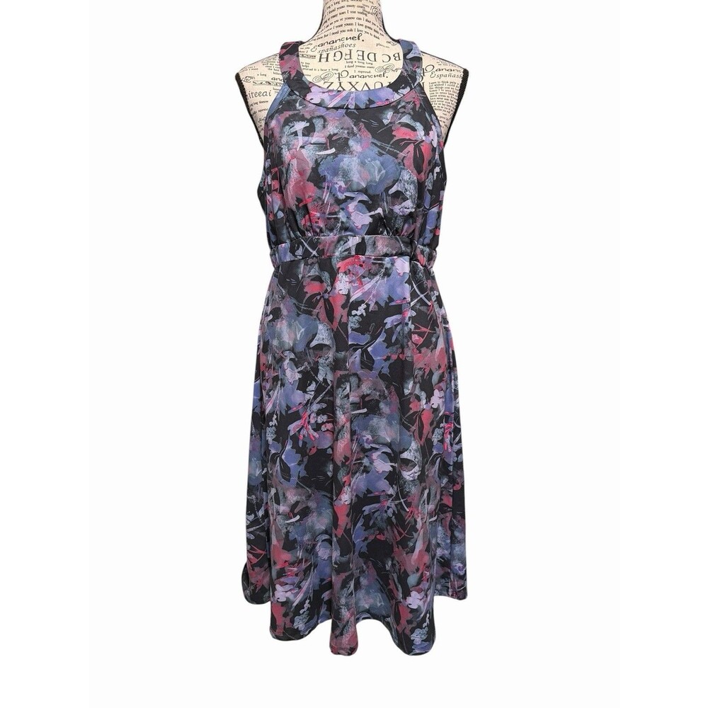 Peace & Pearls  Dress Women Large Multicolor Floral Halter Sleeveless Mini Beach